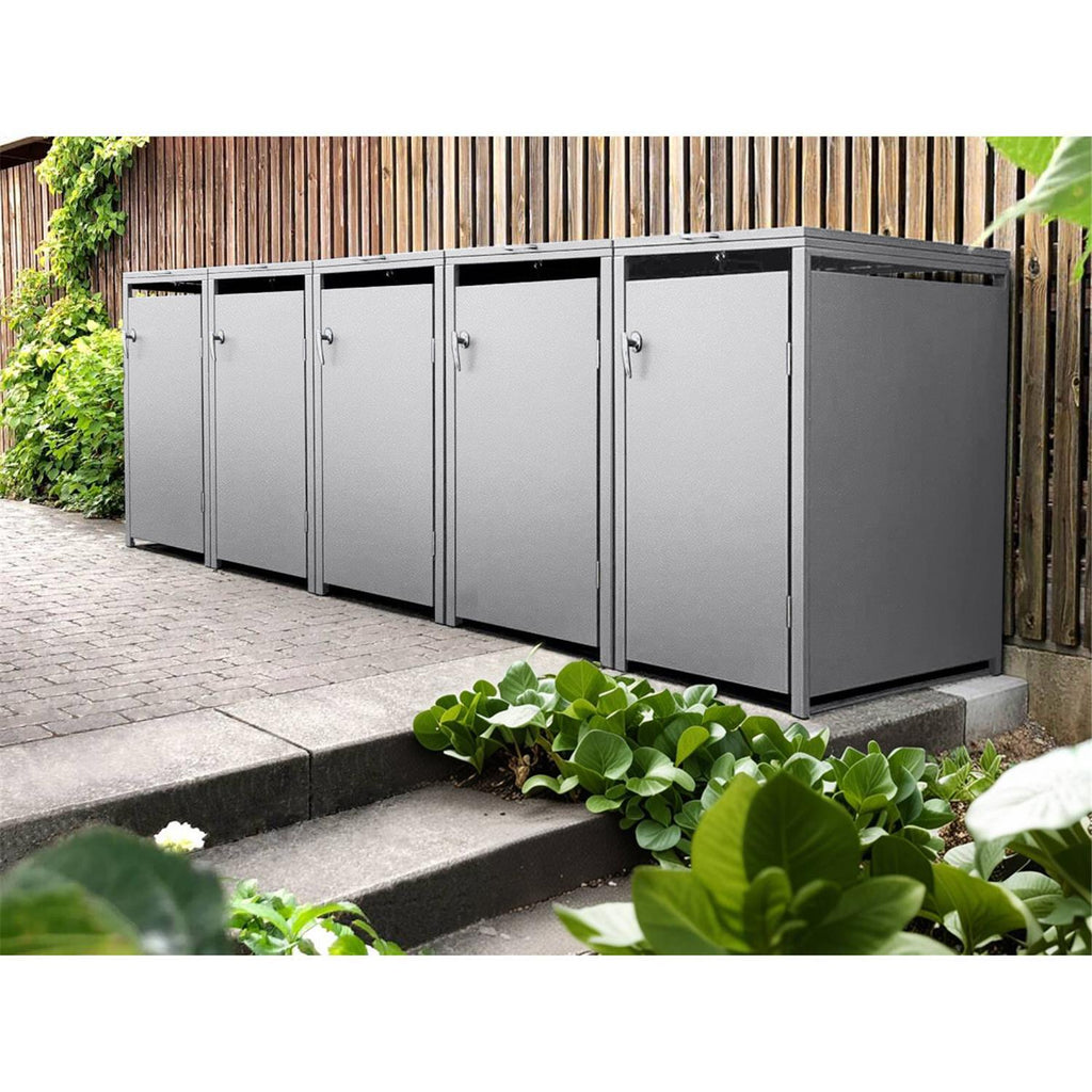Metzler Mülltonnenbox | 5er | 240l | aus Stahl | rostfrei & massiv | Türgriff mit Schloss