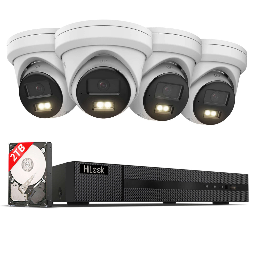 HiLook by HIKVISION 4K Überwachungskamera-Set | 4* 4K Turret Kamera | Smart Hybrid Light | NVR 8-CH | 2 TB HDD | Smartphone App