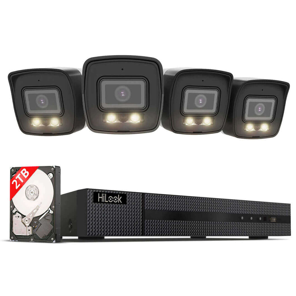 HiLook by HIKVISION 4K Überwachungskamera-Set | 4* 4K Bullet Kamera | Smart Hybrid Light | NVR 8-CH | 2 TB HDD | Smartphone App
