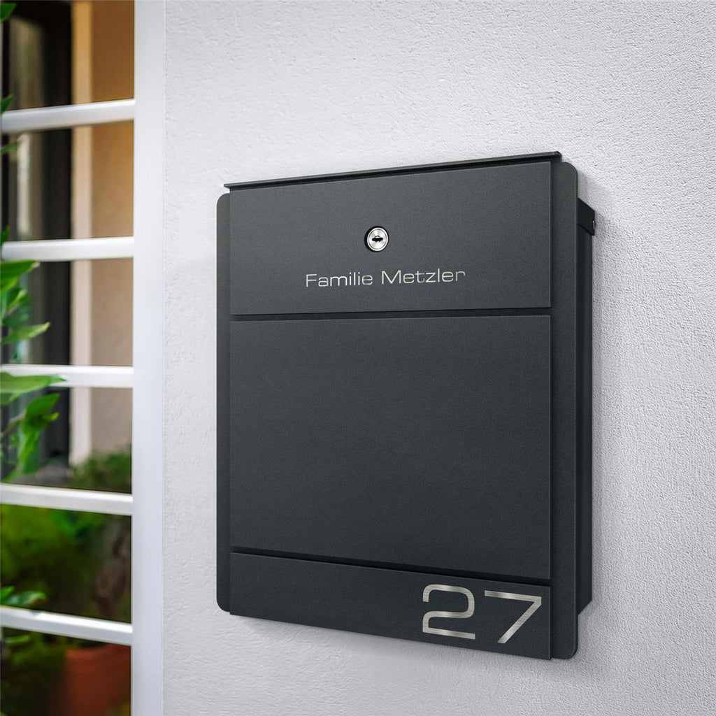 Metzler Briefkasten Anthrazit Gravur optional mit Zeitungsfach | Modell01