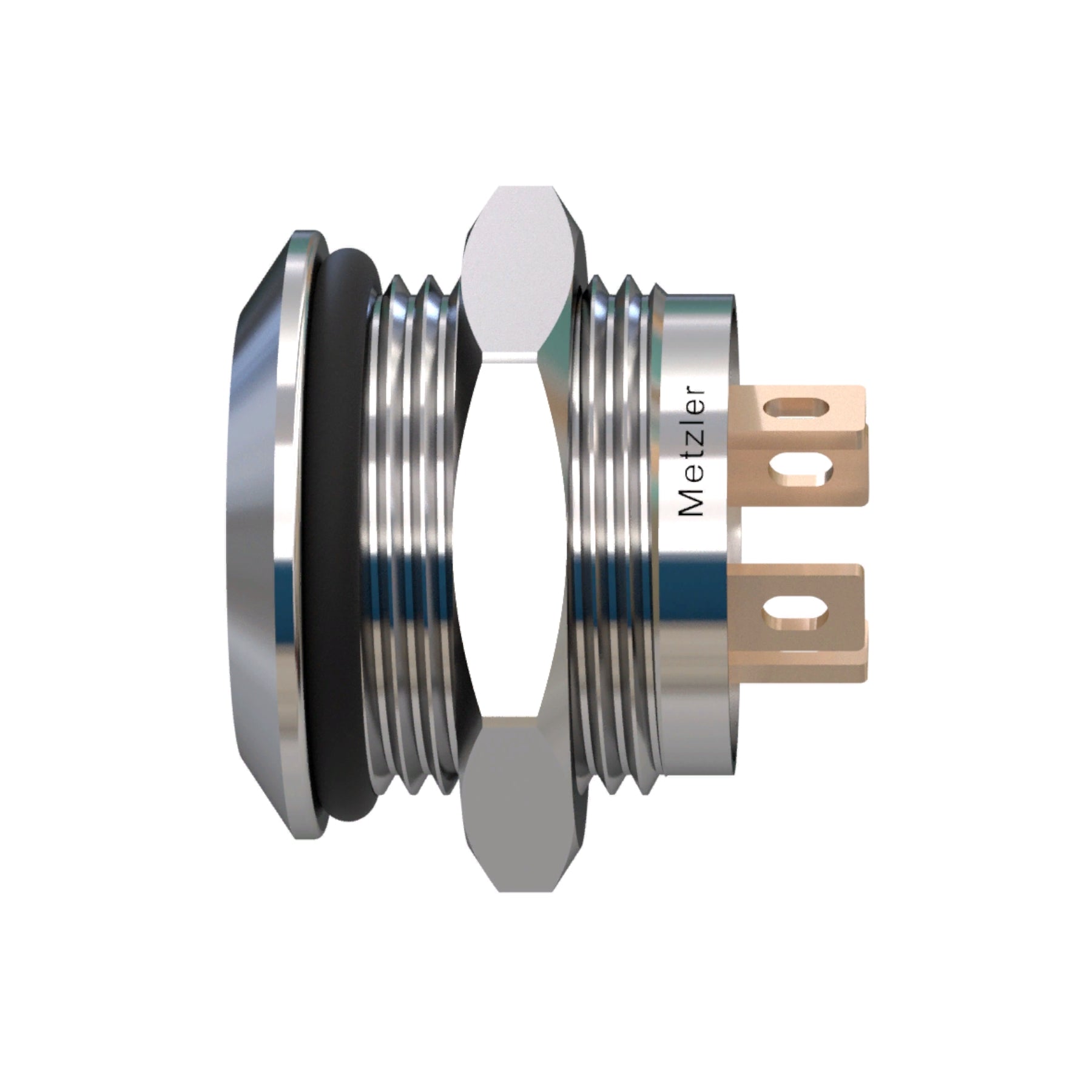 Metzler - Drucktaster 12mm - LED Ringbeleuchtung Rot - IP67 IK10 - Edelstahl - Flach - Lötkontakte