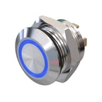 Metzler - Drucktaster 12mm - LED Ringbeleuchtung Blau - IP67 IK10 - Edelstahl - Flach - Lötkontakte
