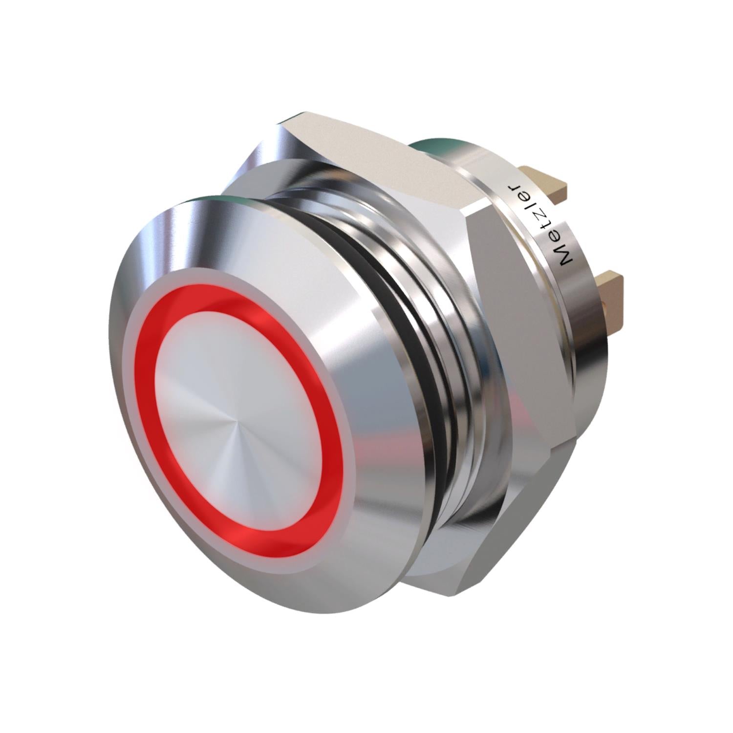 Metzler - Drucktaster 12mm - LED Ringbeleuchtung Rot - IP67 IK10 - Edelstahl - Flach - Lötkontakte