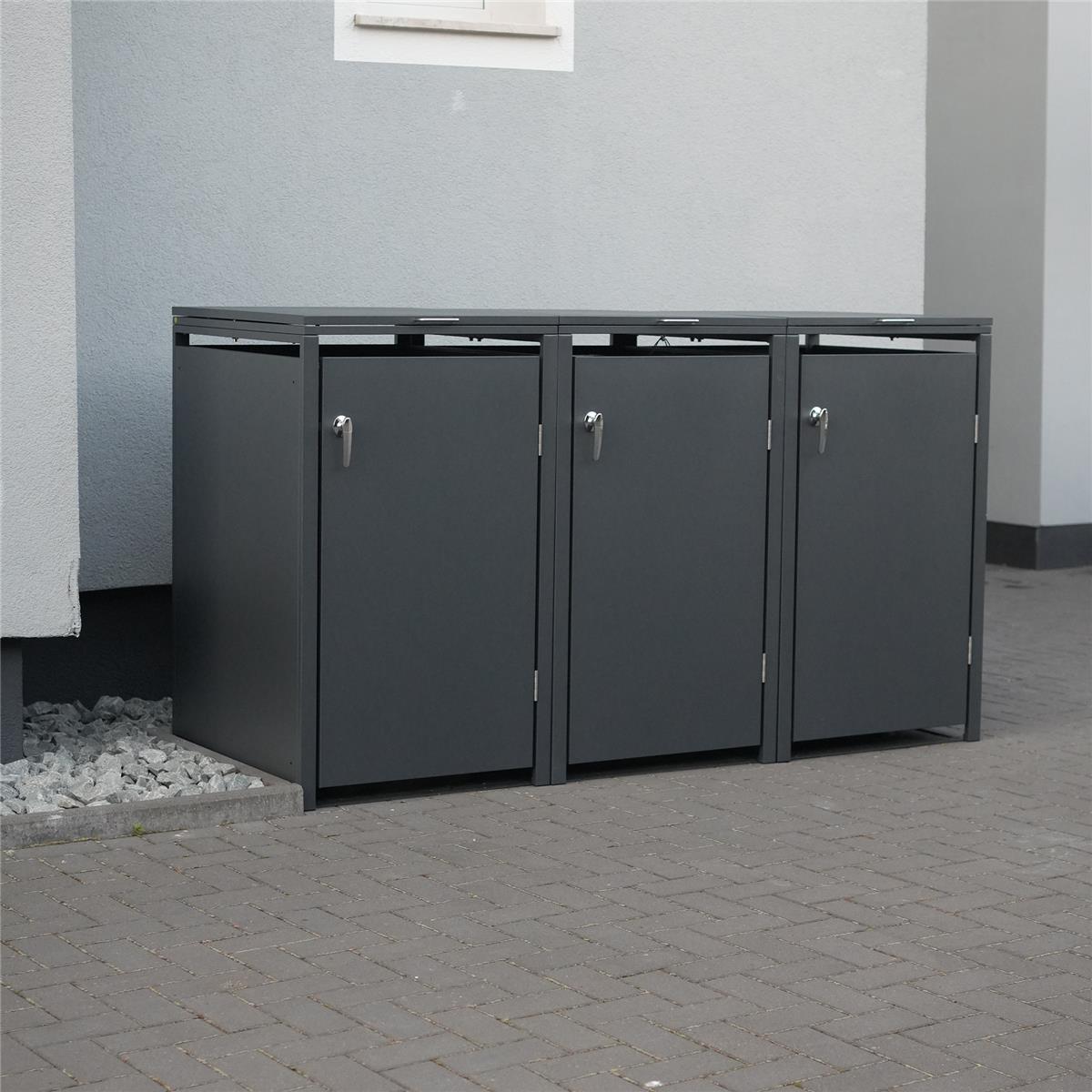 Metzler Mülltonnenbox | 3er | 240l | aus Stahl | rostfrei & massiv | Türgriff mit Schloss