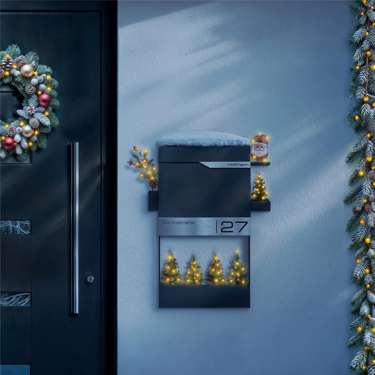 Metzler Briefkasten mit Blumenkasten | personalisiert mit Gravur | Edelstahl-Namensschild | Siebert Frame J