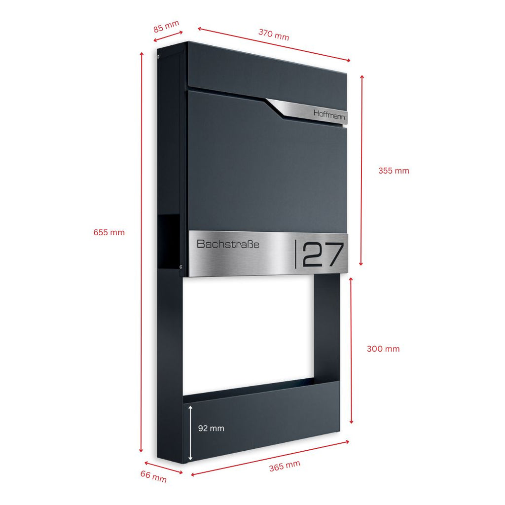 Metzler Briefkasten mit Blumenkasten | personalisiert mit Gravur | Edelstahl-Namensschild | Siebert Frame J