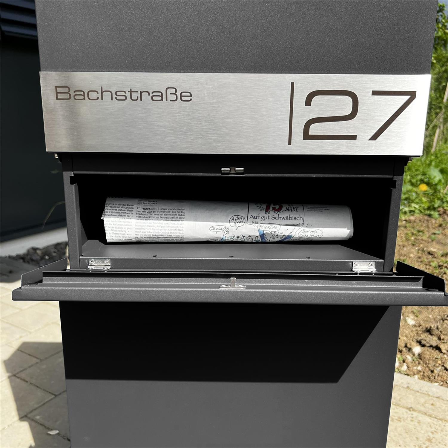 Metzler Standbriefkasten mit Zeitungsfach aus hochwertigem Stahl | Alves