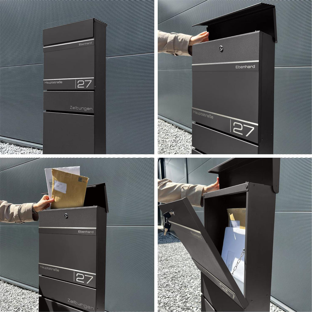 Metzler Standbriefkasten mit Zeitungsfach aus hochwertigem Stahl | Alves 2