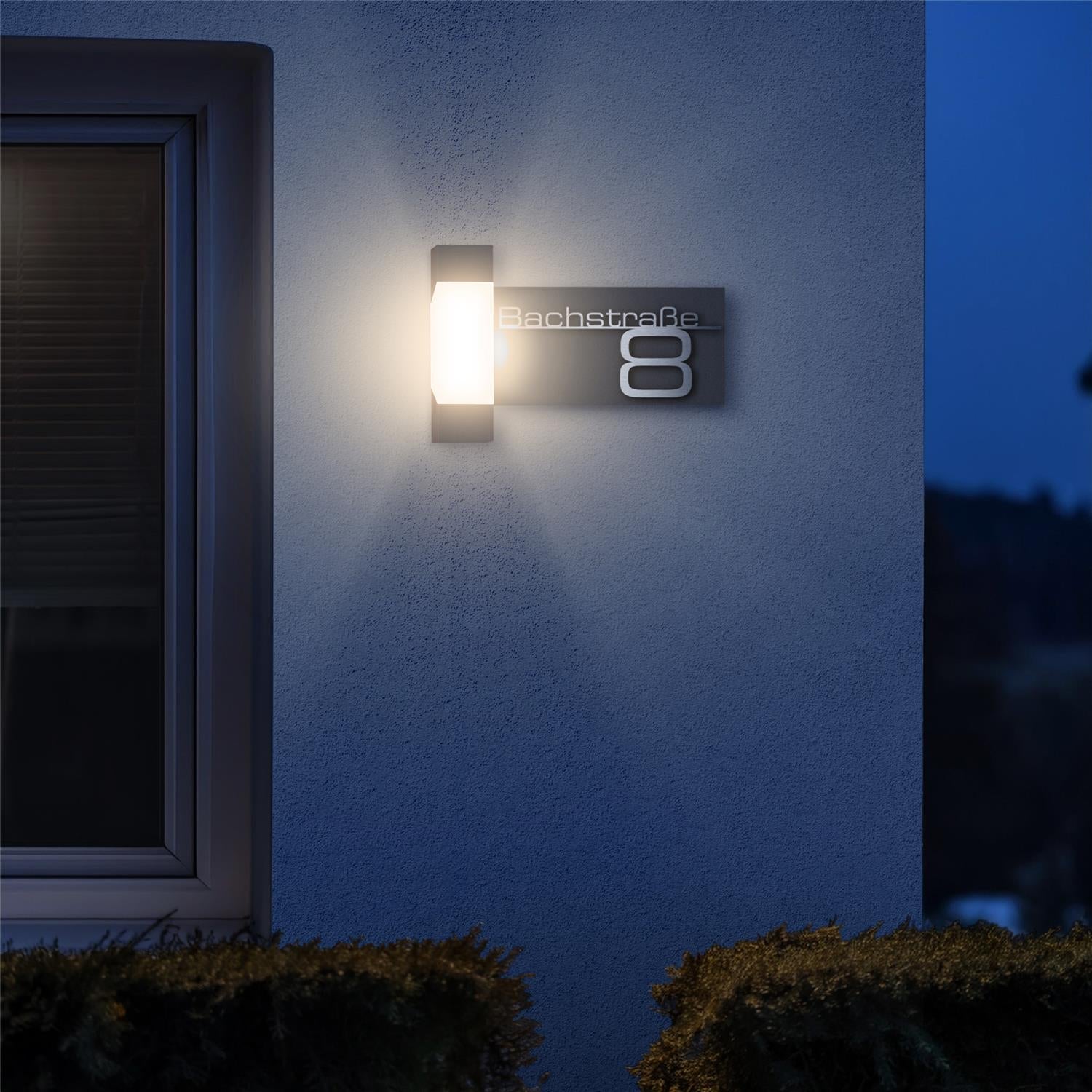 LED Außenleuchte | Anthrazit | Edelstahl Schriftzug | Steinbach