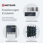 Metzler Briefkasten mit zwei Edelstahl-Namensschildern | personalisiert mit Gravur | Albrecht