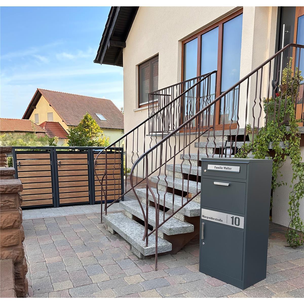 Metzler Mülltonnenbox | 3er | 240l | in Holzoptik | Anthrazit RAL 7016 | aus Stahl | rostfrei & massiv | Türgriff mit Schloss