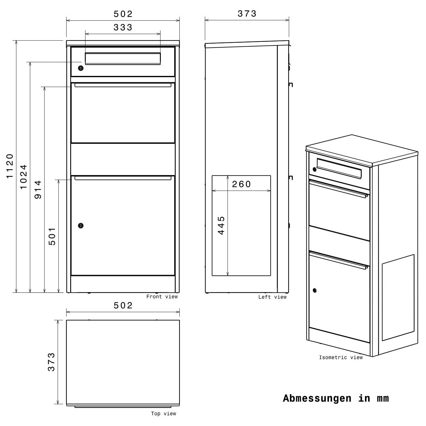 Metzler Paketbox mit Briefkasten | mit LED | seitliche Sichtfenster | personalisiert mit Gravur | Bispo 2