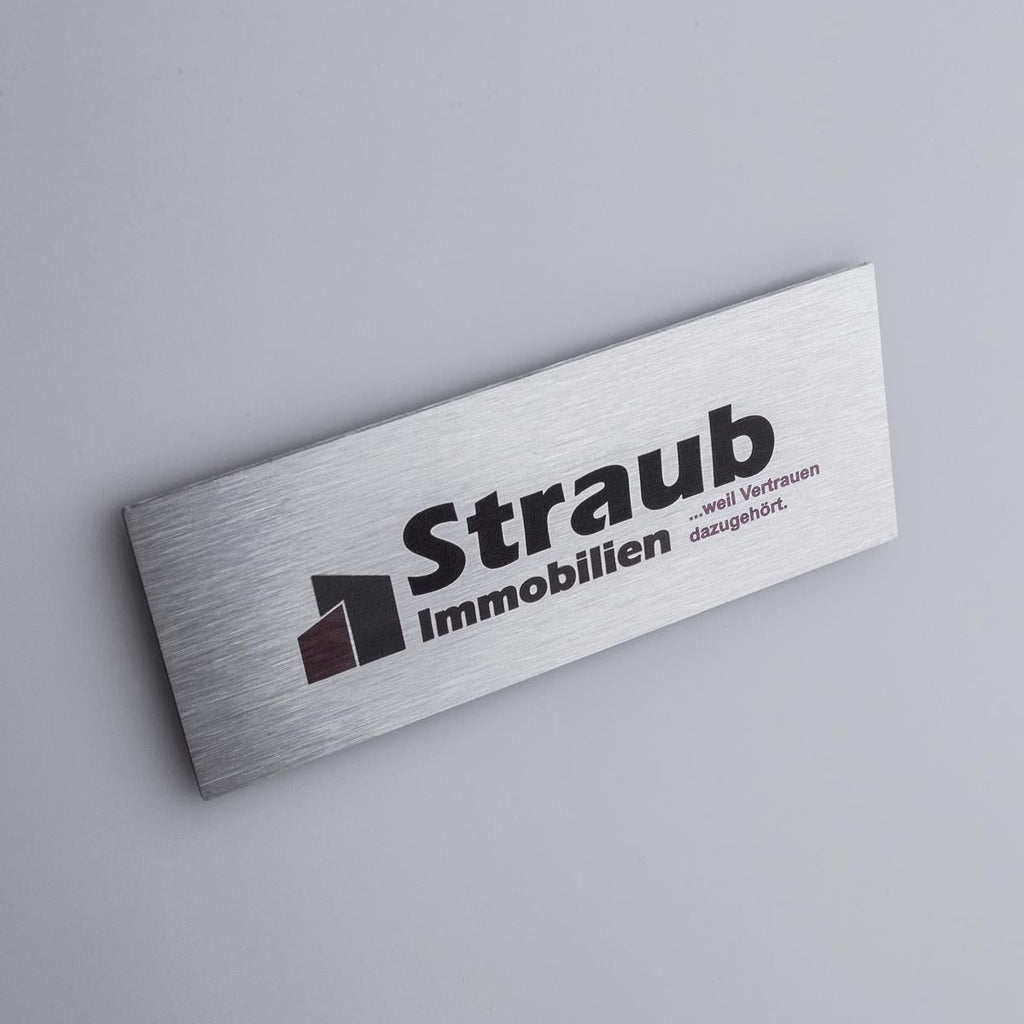 Firmenschild aus Edelstahl 85x30mm