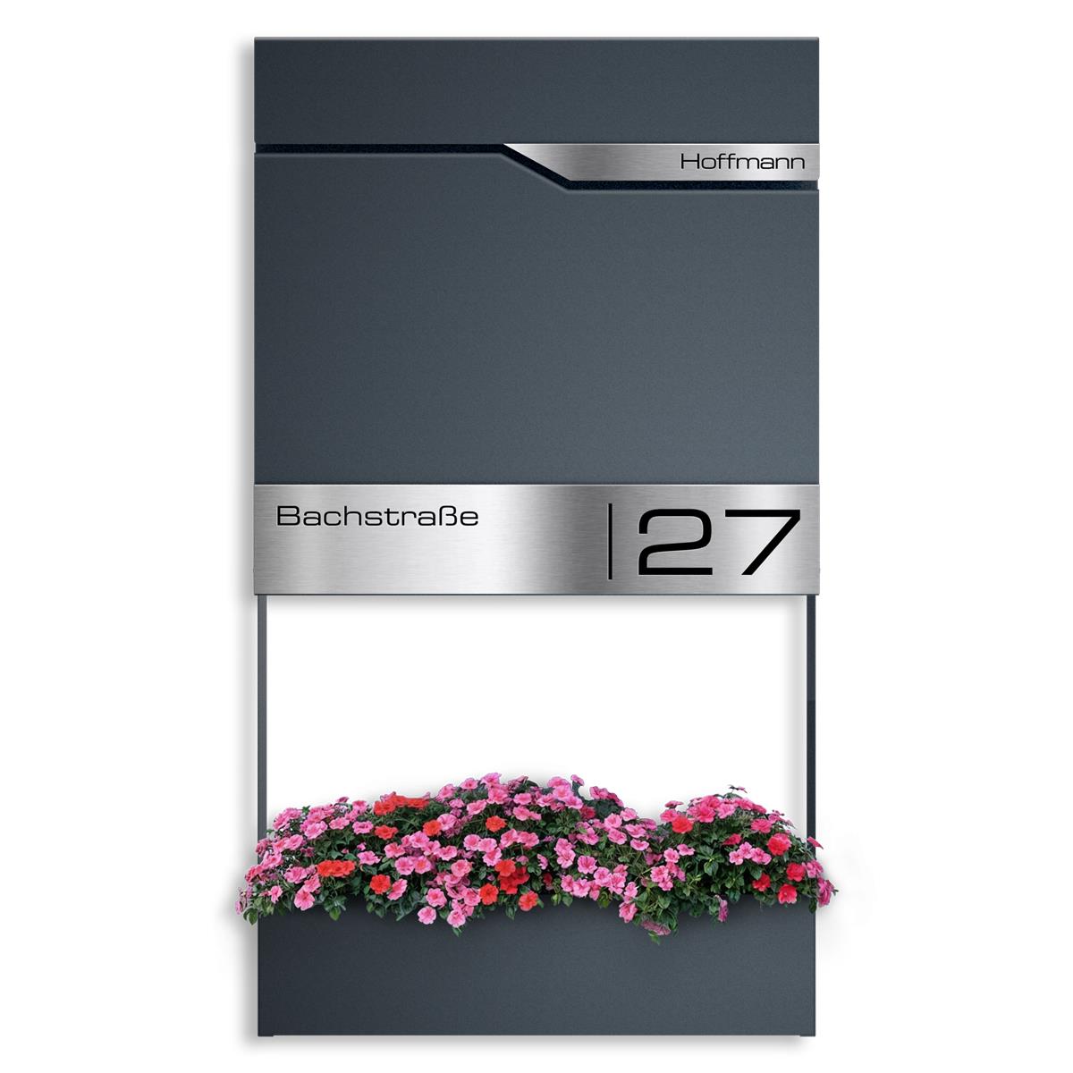 Metzler Briefkasten mit Blumenkasten | personalisiert mit Gravur | Edelstahl-Namensschild | Siebert Frame J