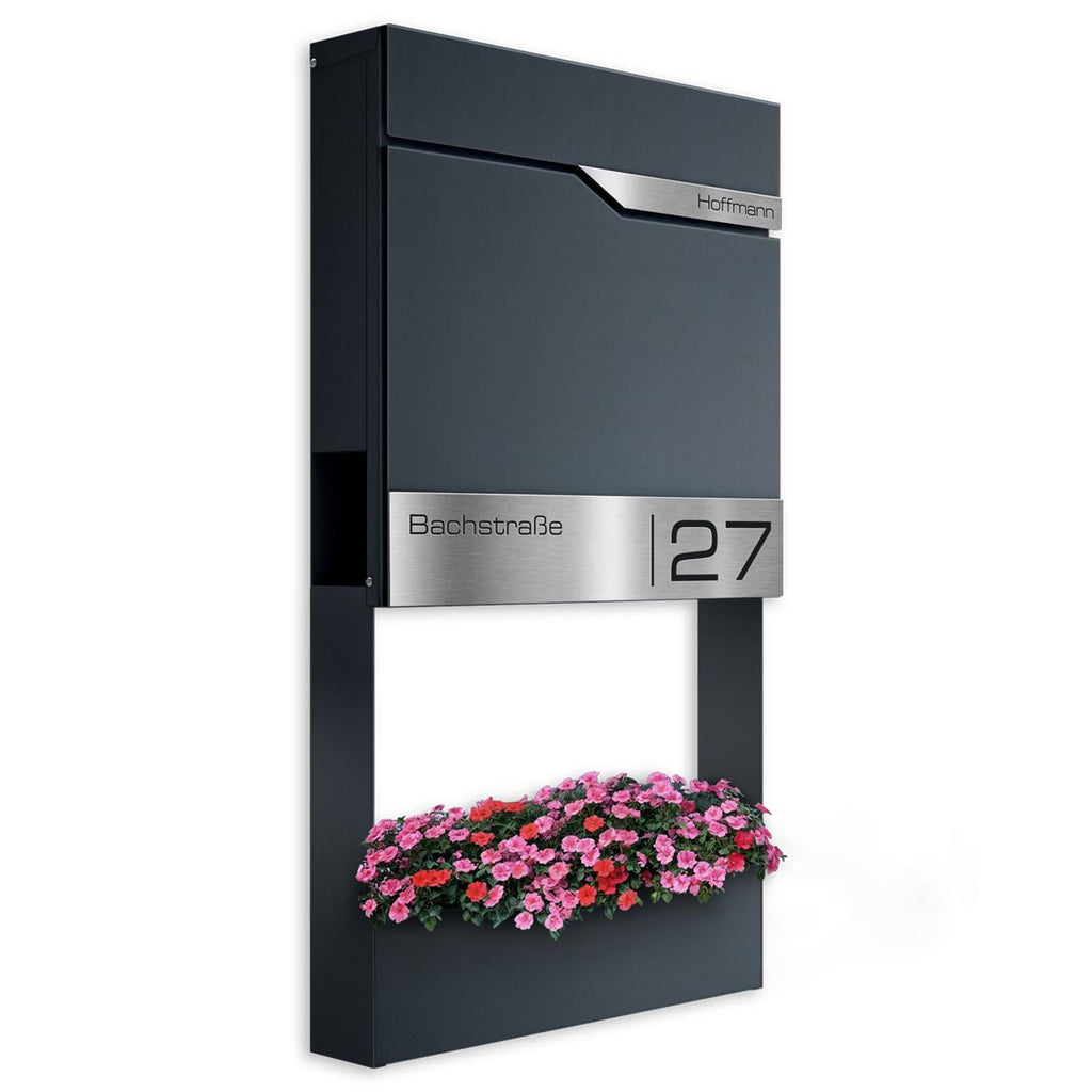 Metzler Briefkasten mit Blumenkasten | personalisiert mit Gravur | Edelstahl-Namensschild | Siebert Frame J
