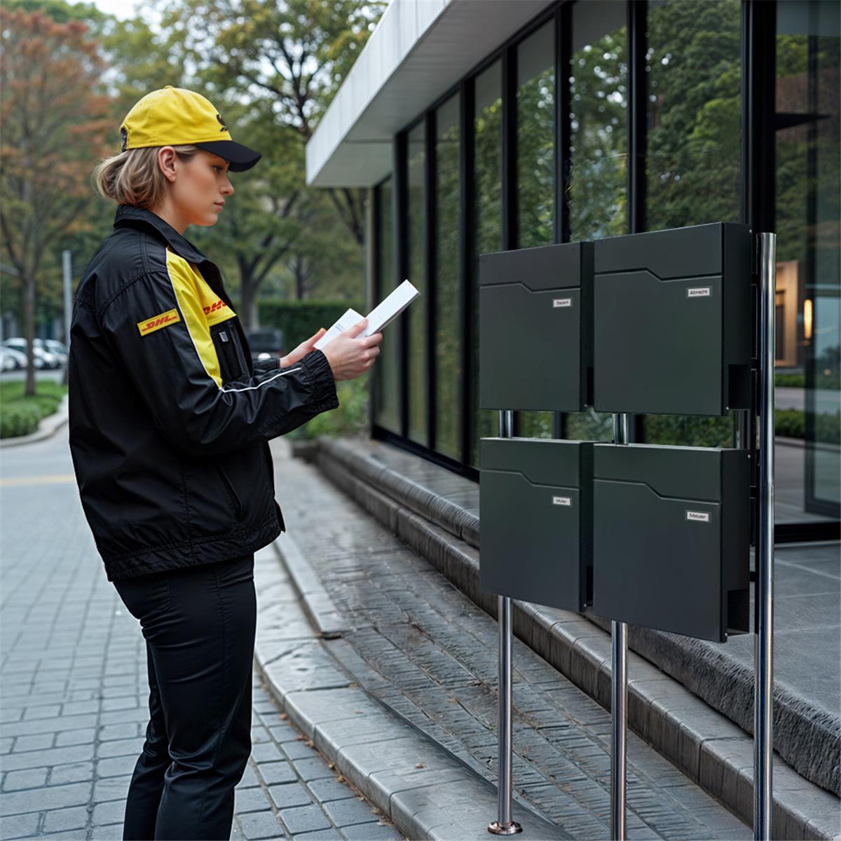 Metzler Standbriefkasten Mehrfamilienhaus | 4er | mit austauschbarem Namensschild