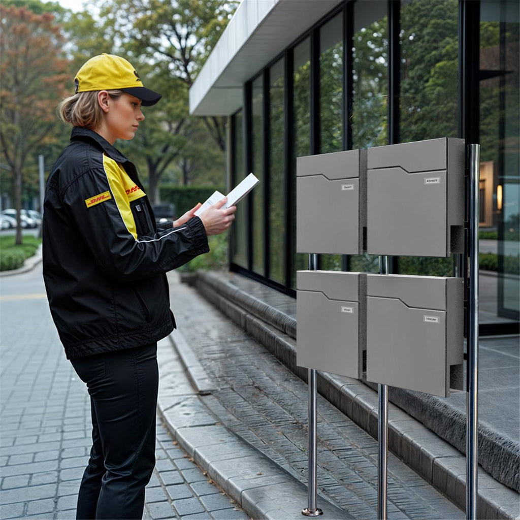 Metzler Standbriefkasten Mehrfamilienhaus | 4er | mit austauschbarem Namensschild