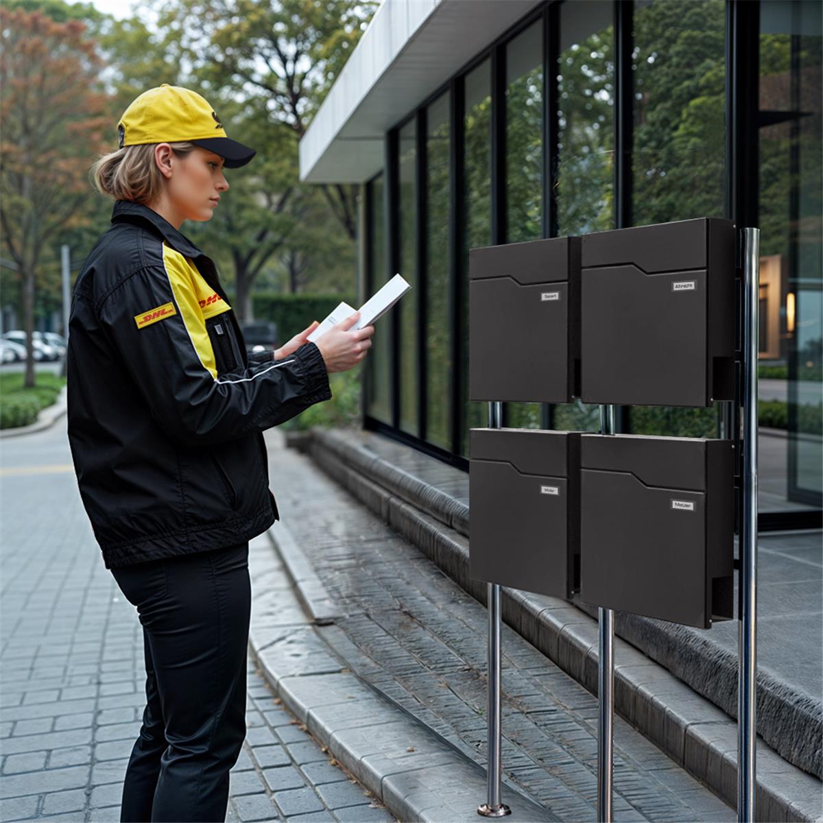 Metzler Standbriefkasten Mehrfamilienhaus | 4er | mit austauschbarem Namensschild