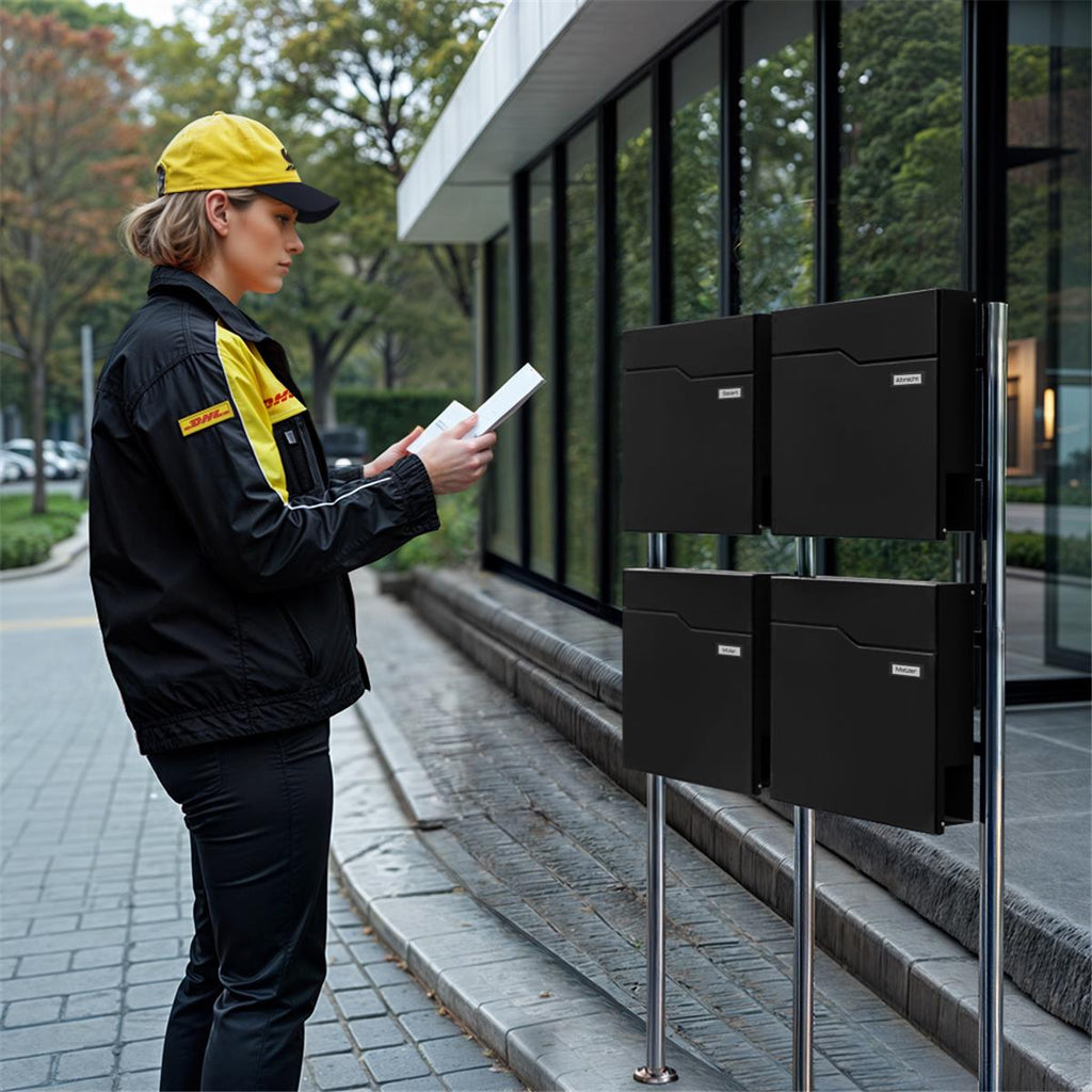 Metzler Standbriefkasten Mehrfamilienhaus | 4er | mit austauschbarem Namensschild