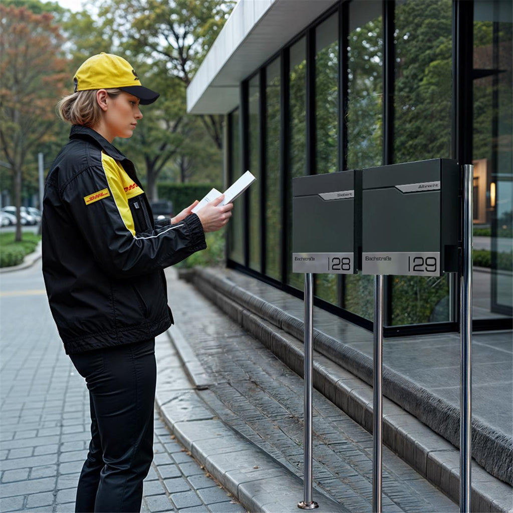 Metzler Edelstahl Standbriefkasten Mehrfamilienhaus mit Lasergravur | Siebert
