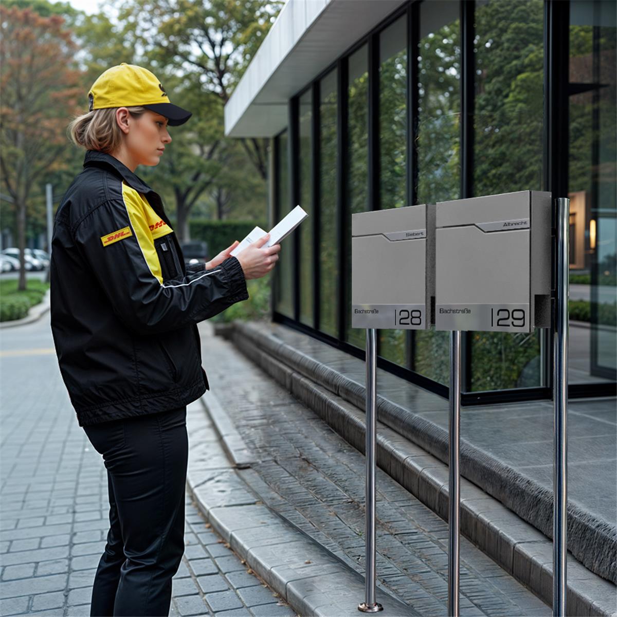 Metzler Edelstahl Standbriefkasten Mehrfamilienhaus mit Lasergravur | Siebert
