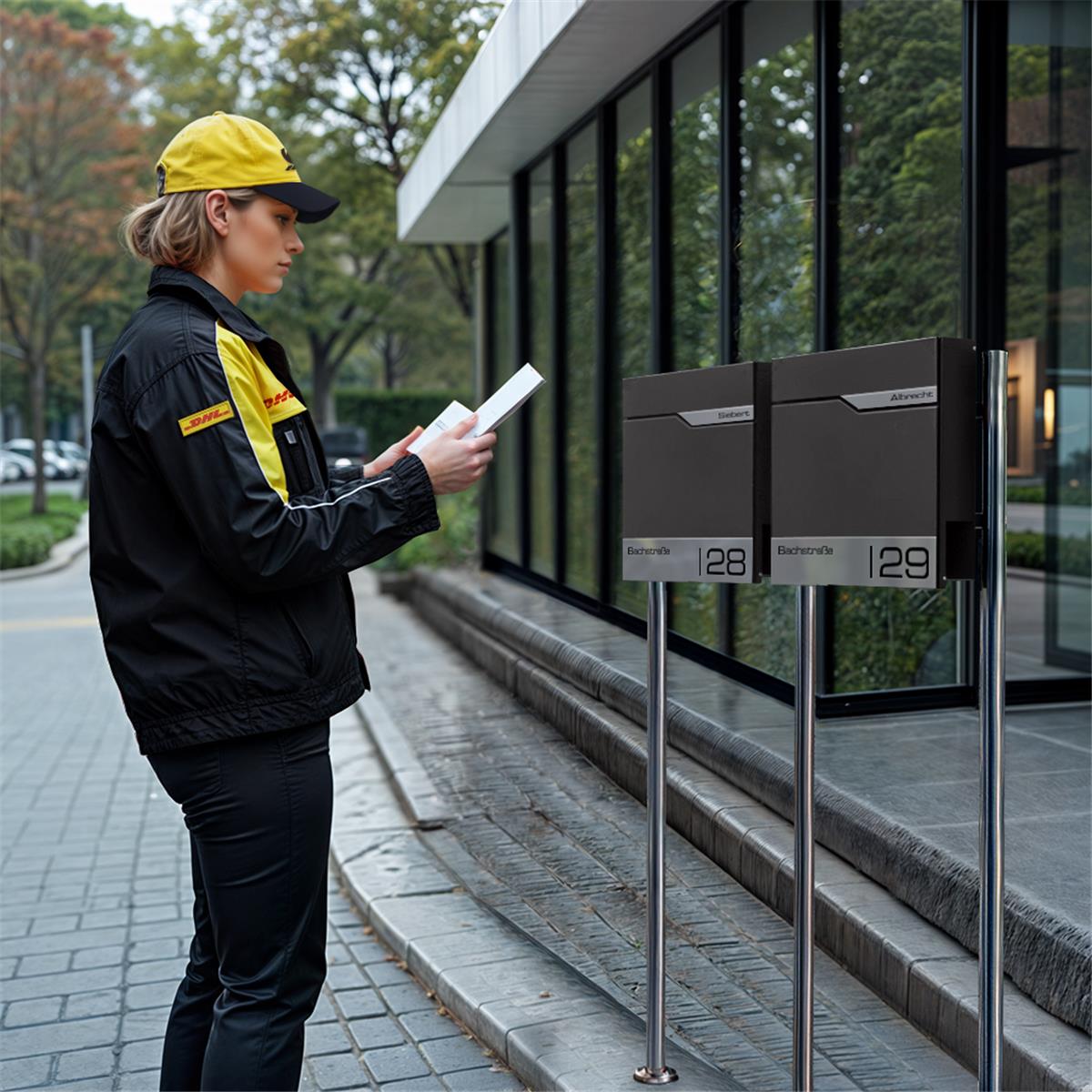 Metzler Edelstahl Standbriefkasten Mehrfamilienhaus mit Lasergravur | Siebert