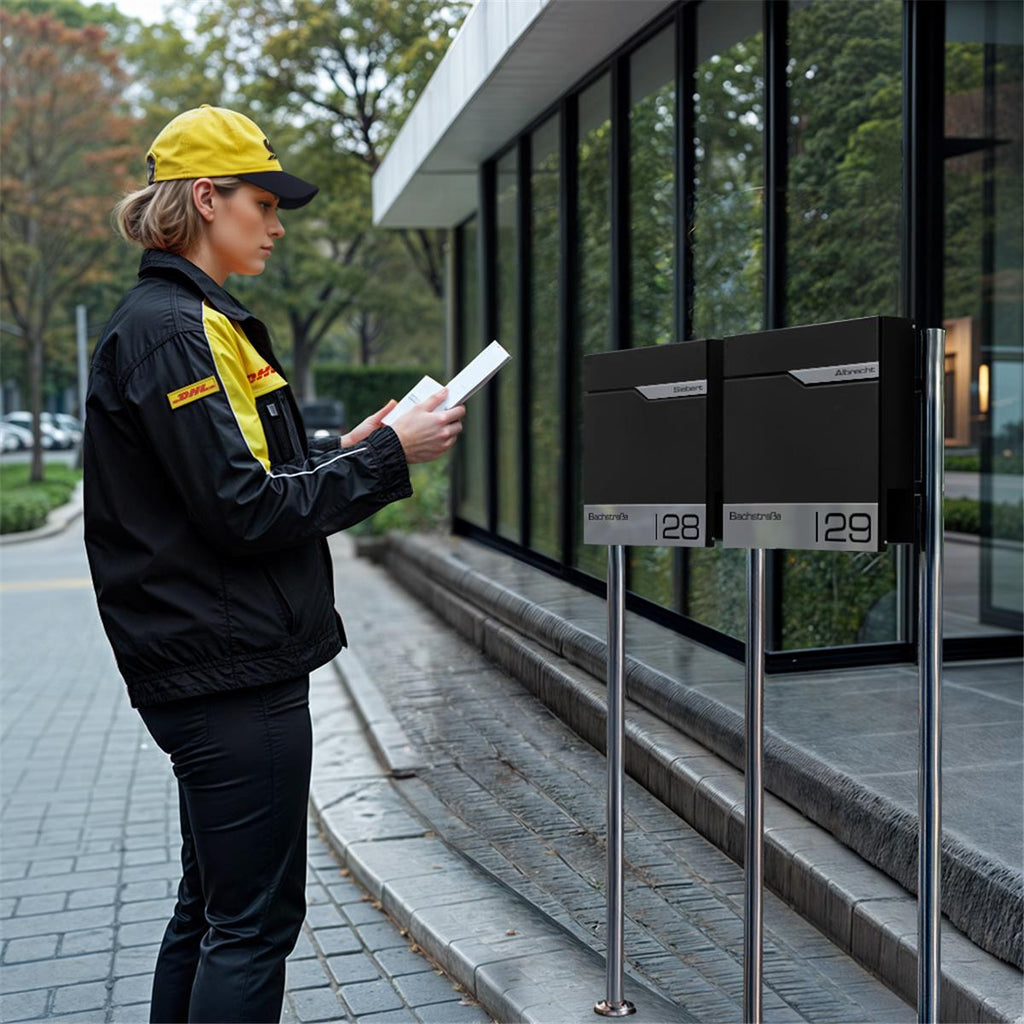 Metzler Edelstahl Standbriefkasten Mehrfamilienhaus mit Lasergravur | Siebert