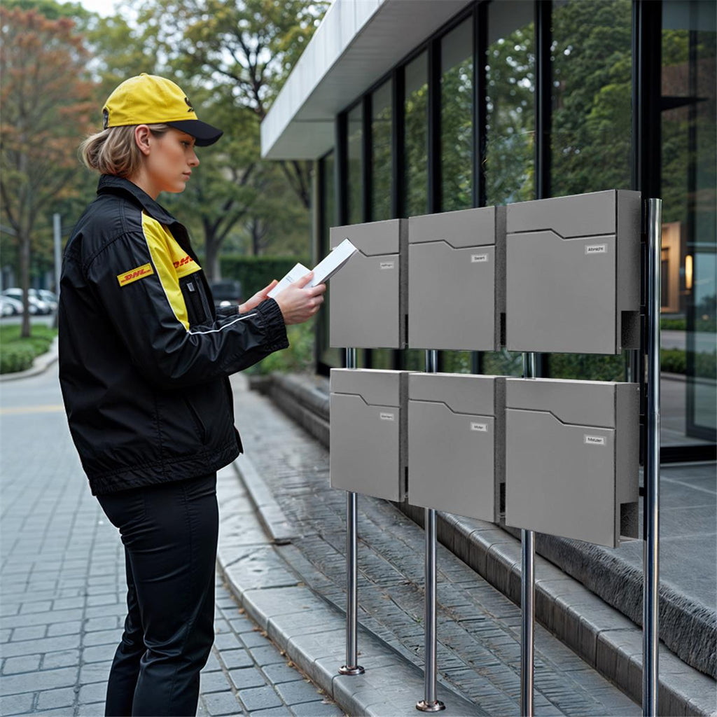 Metzler Standbriefkasten Mehrfamilienhaus | 6er | mit austauschbarem Namensschild