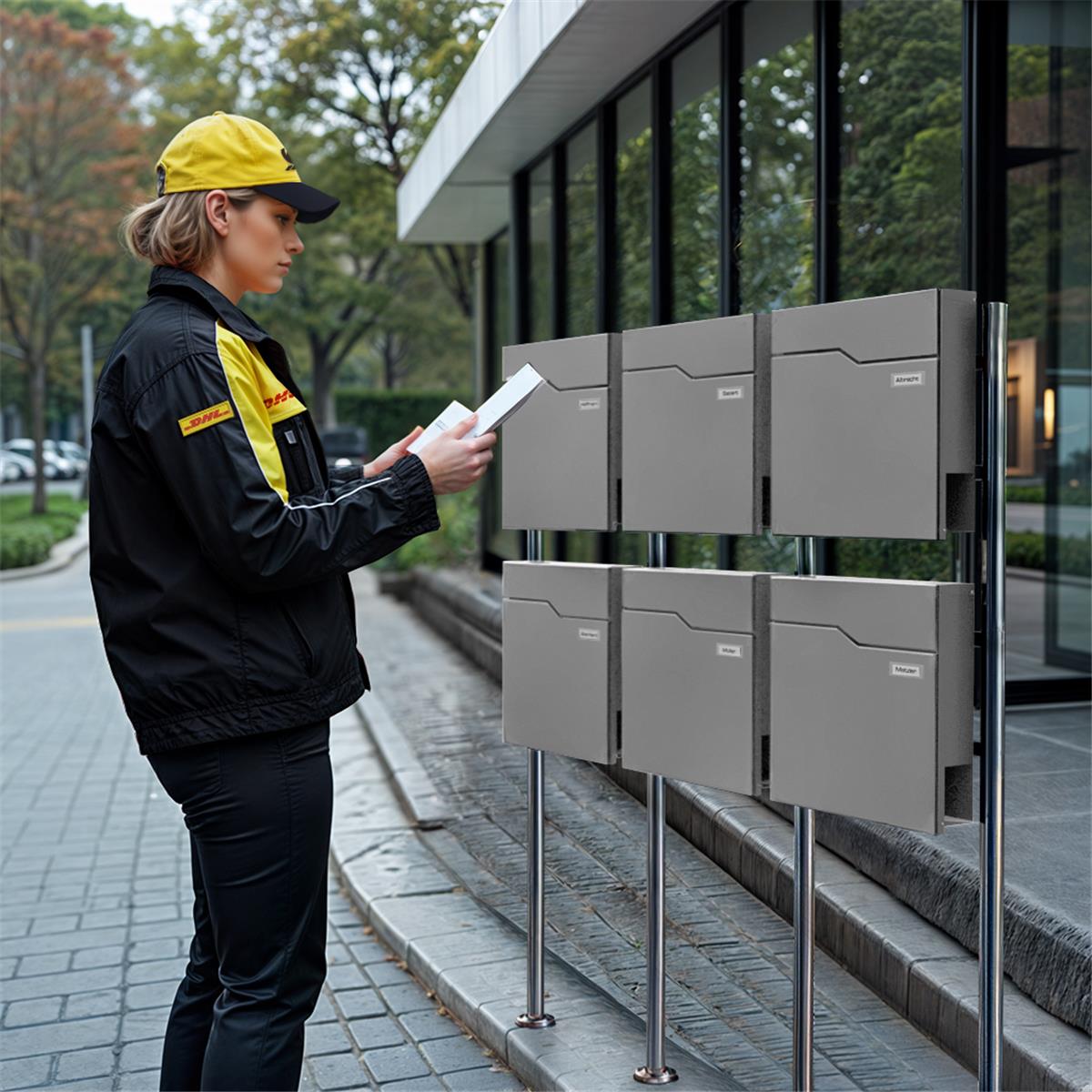 Metzler Standbriefkasten Mehrfamilienhaus | 6er | mit austauschbarem Namensschild