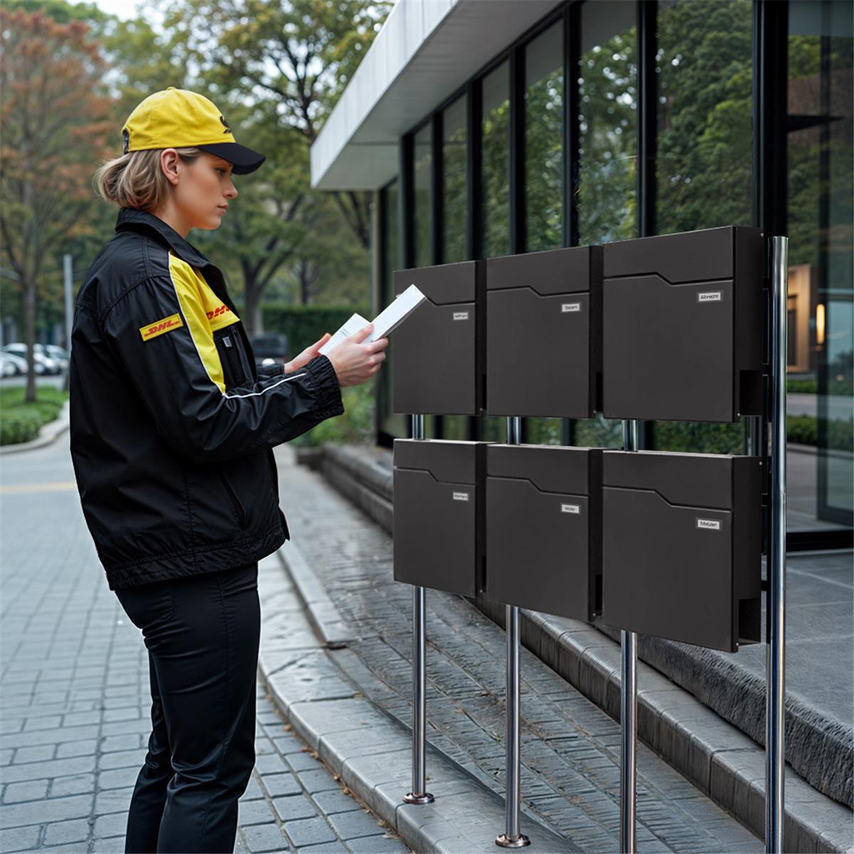 Metzler Standbriefkasten Mehrfamilienhaus | 6er | mit austauschbarem Namensschild