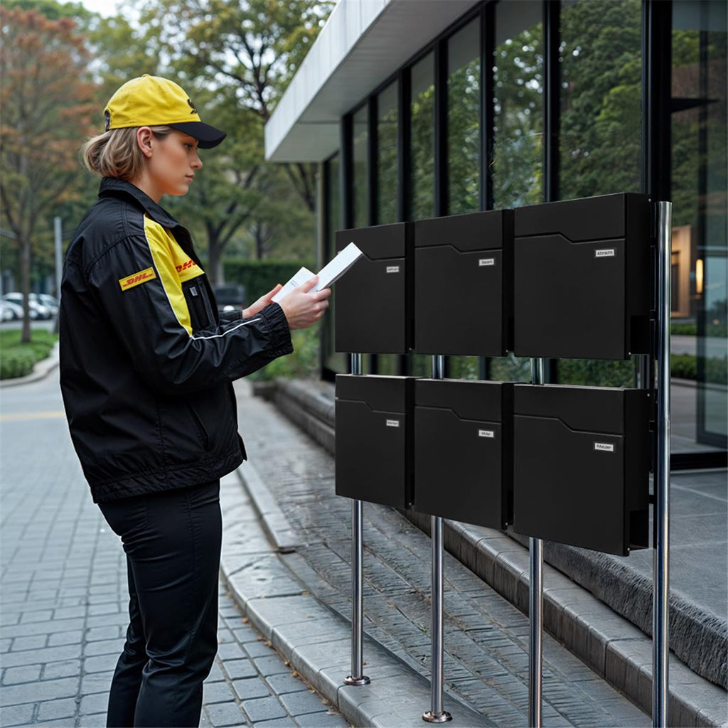 Metzler Standbriefkasten Mehrfamilienhaus | 6er | mit austauschbarem Namensschild
