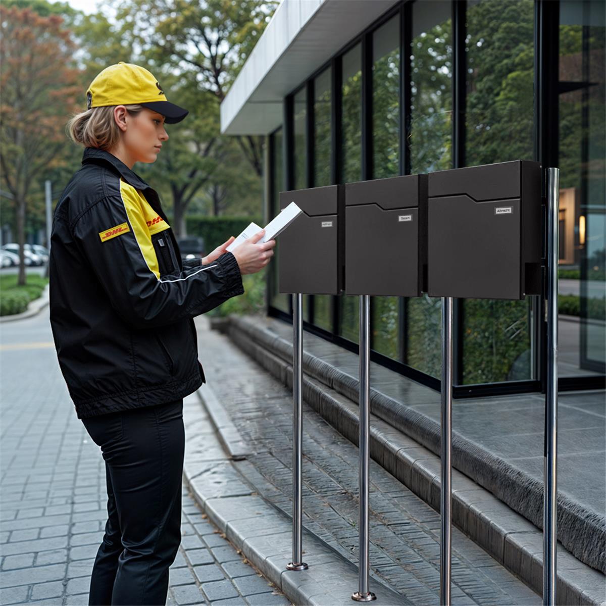 Metzler Standbriefkasten Mehrfamilienhaus | 3er | mit austauschbarem Namensschild