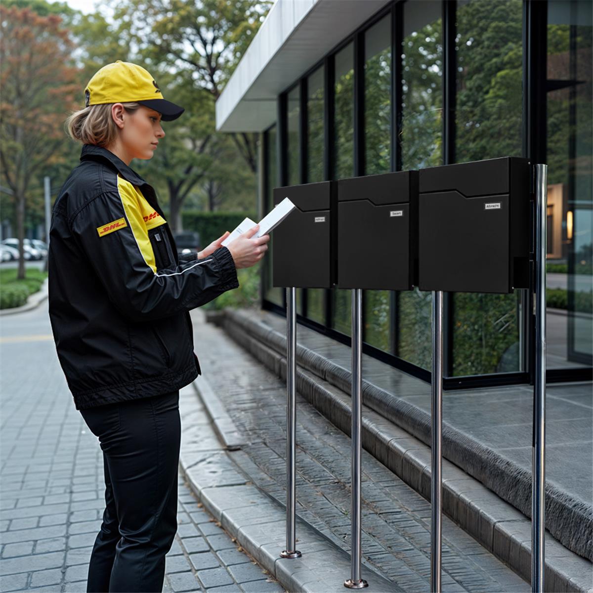 Metzler Standbriefkasten Mehrfamilienhaus | 3er | mit austauschbarem Namensschild