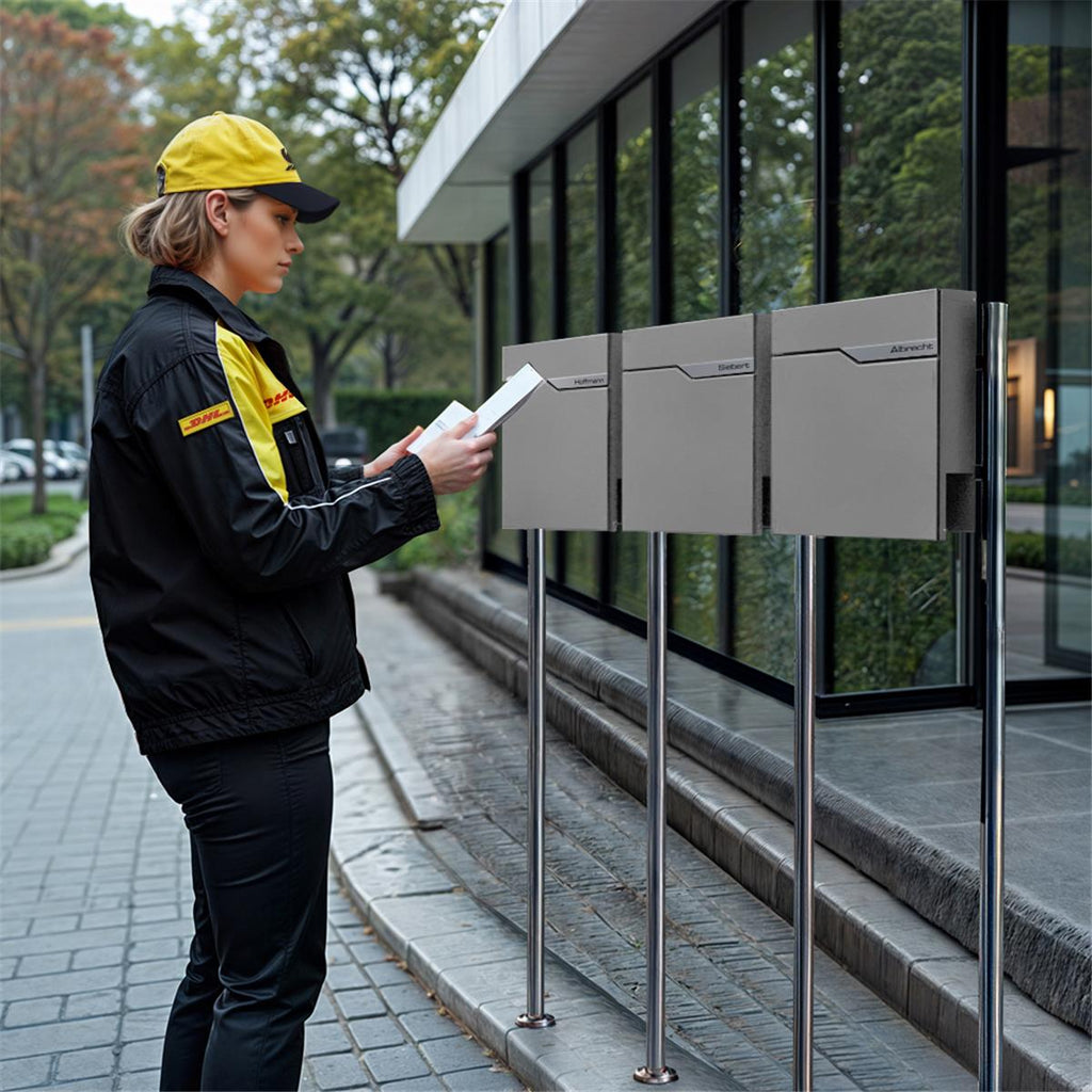 Metzler Standbriefkasten Mehrfamilienhaus | 3er | personalisiert mit Gravur