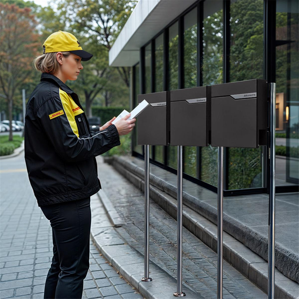 Metzler Standbriefkasten Mehrfamilienhaus | 3er | personalisiert mit Gravur