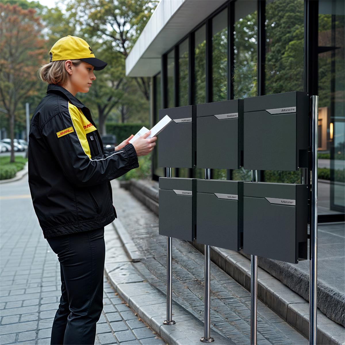 Metzler Standbriefkasten Mehrfamilienhaus | 6er | personalisiert mit Gravur