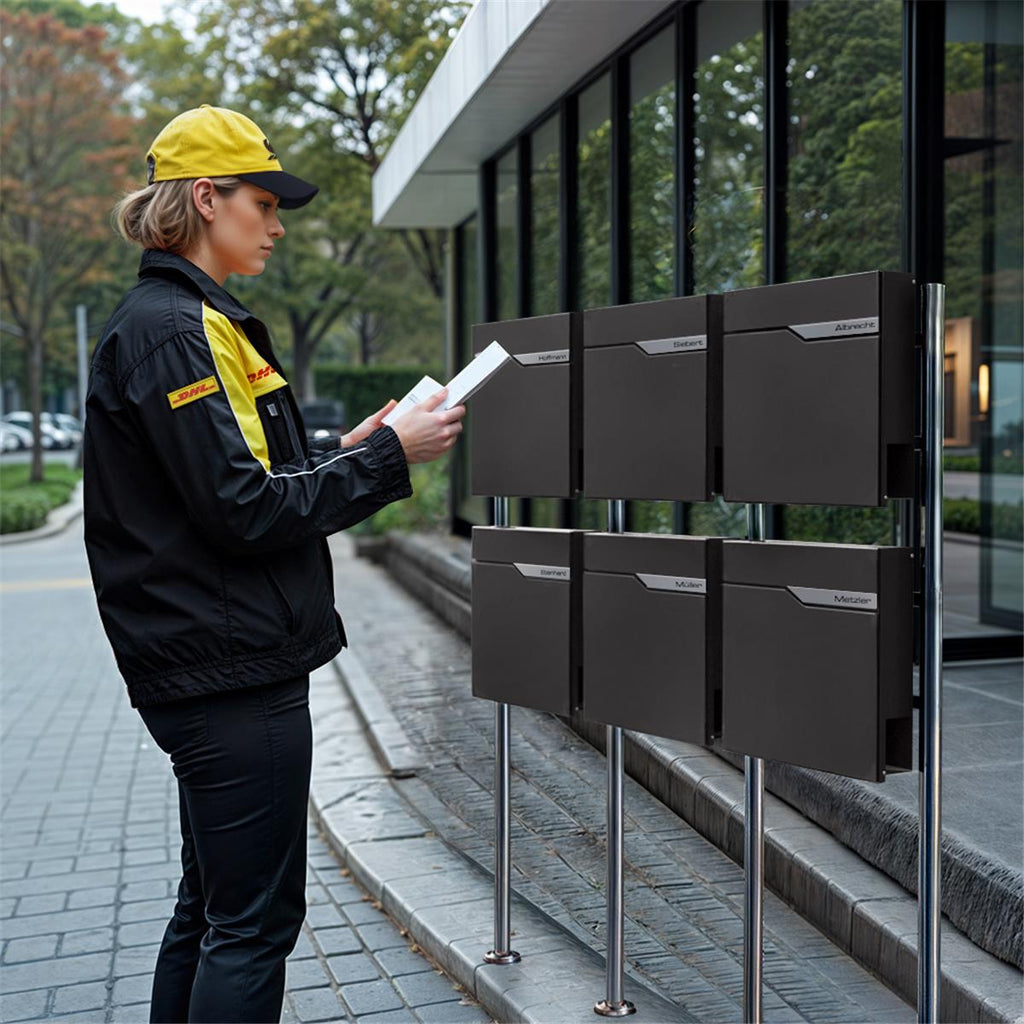 Metzler Standbriefkasten Mehrfamilienhaus | 6er | personalisiert mit Gravur