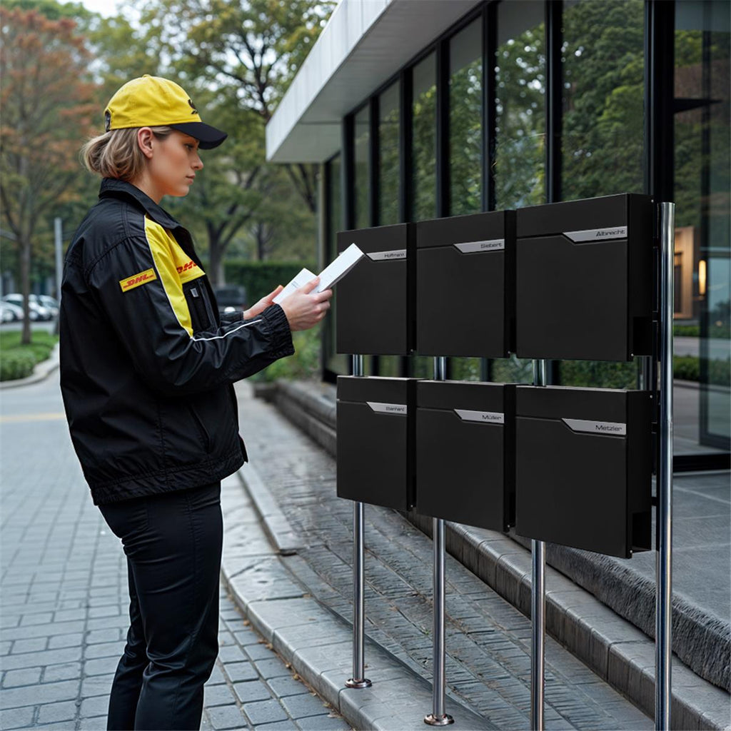 Metzler Standbriefkasten Mehrfamilienhaus | 6er | personalisiert mit Gravur