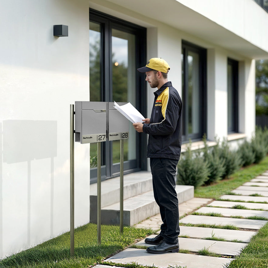 Metzler Edelstahl Standbriefkasten Mehrfamilienhaus mit Lasergravur | Siebert