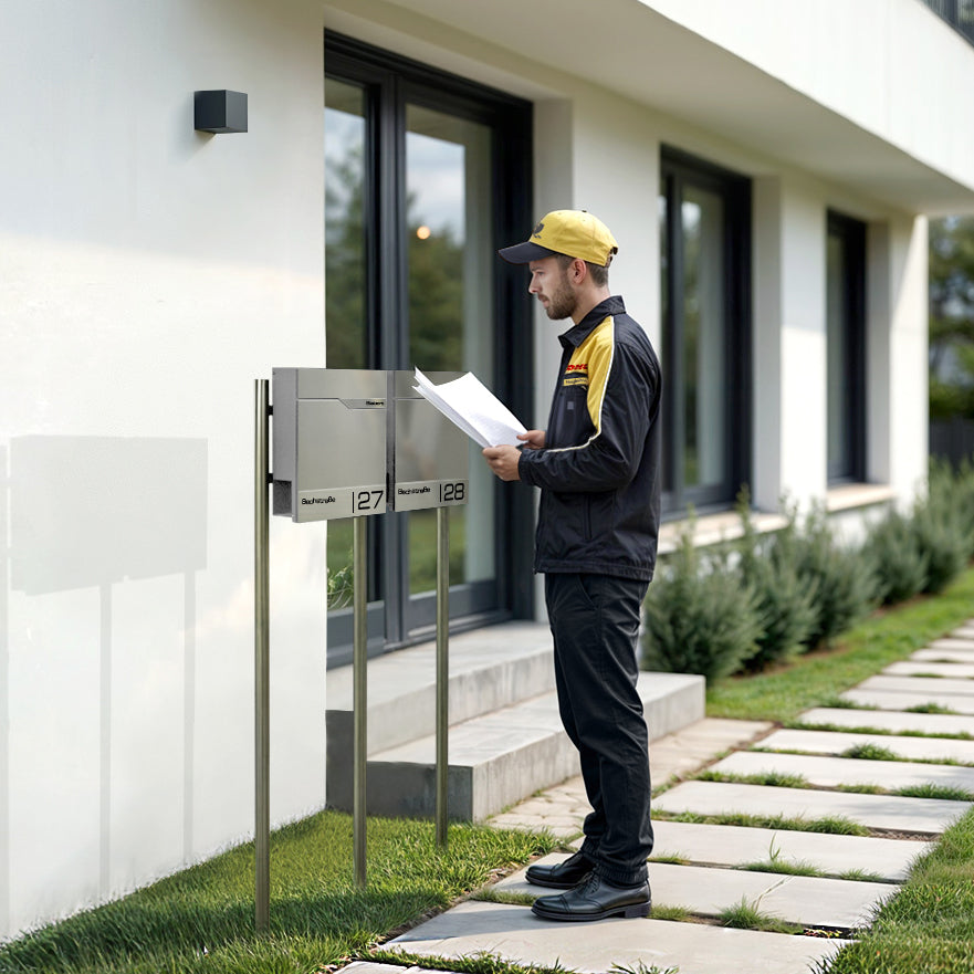 Metzler Edelstahl Standbriefkasten Mehrfamilienhaus mit Lasergravur | Siebert