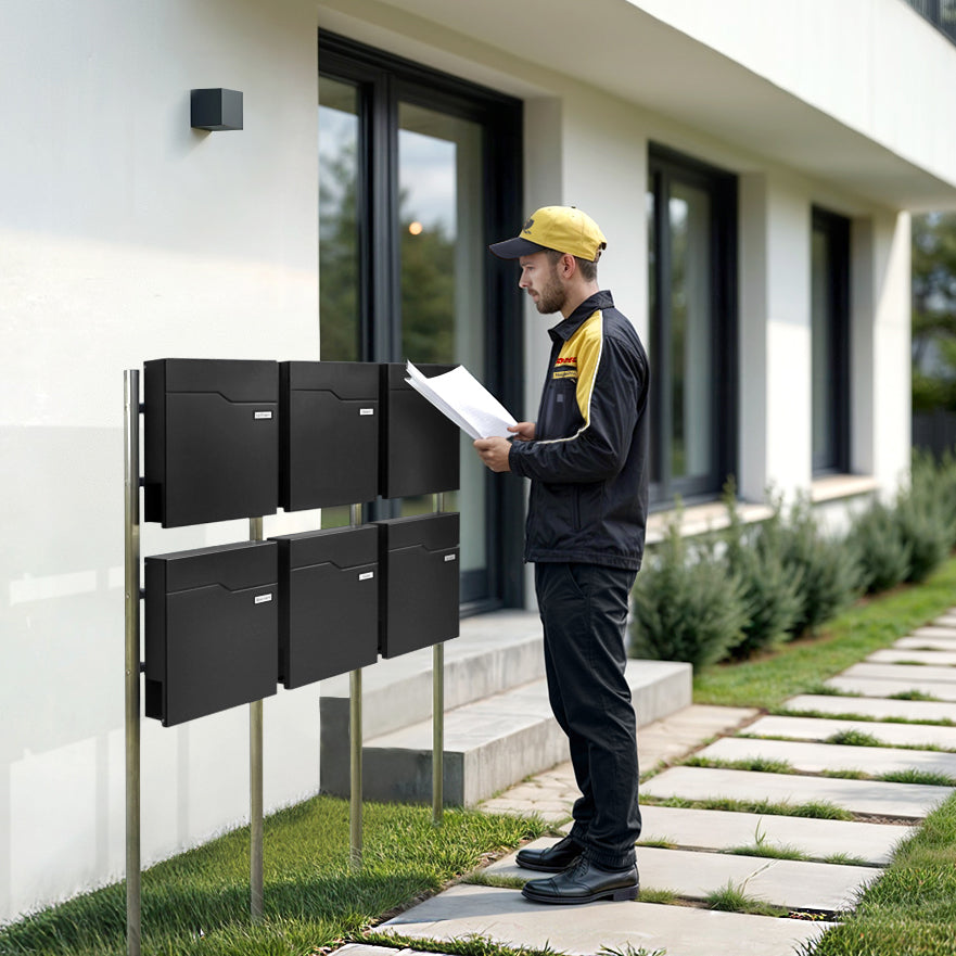 Metzler Standbriefkasten Mehrfamilienhaus | 6er | mit austauschbarem Namensschild