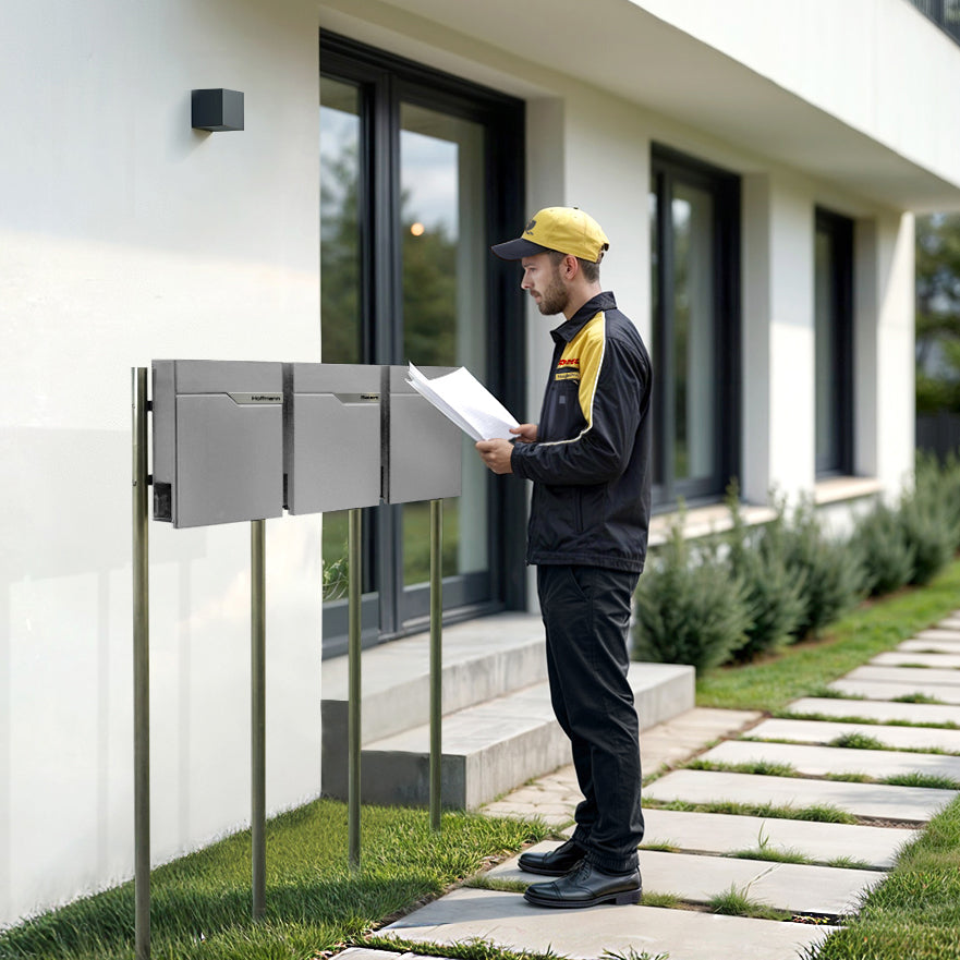 Metzler Standbriefkasten Mehrfamilienhaus | 3er | mit austauschbarem Namensschild