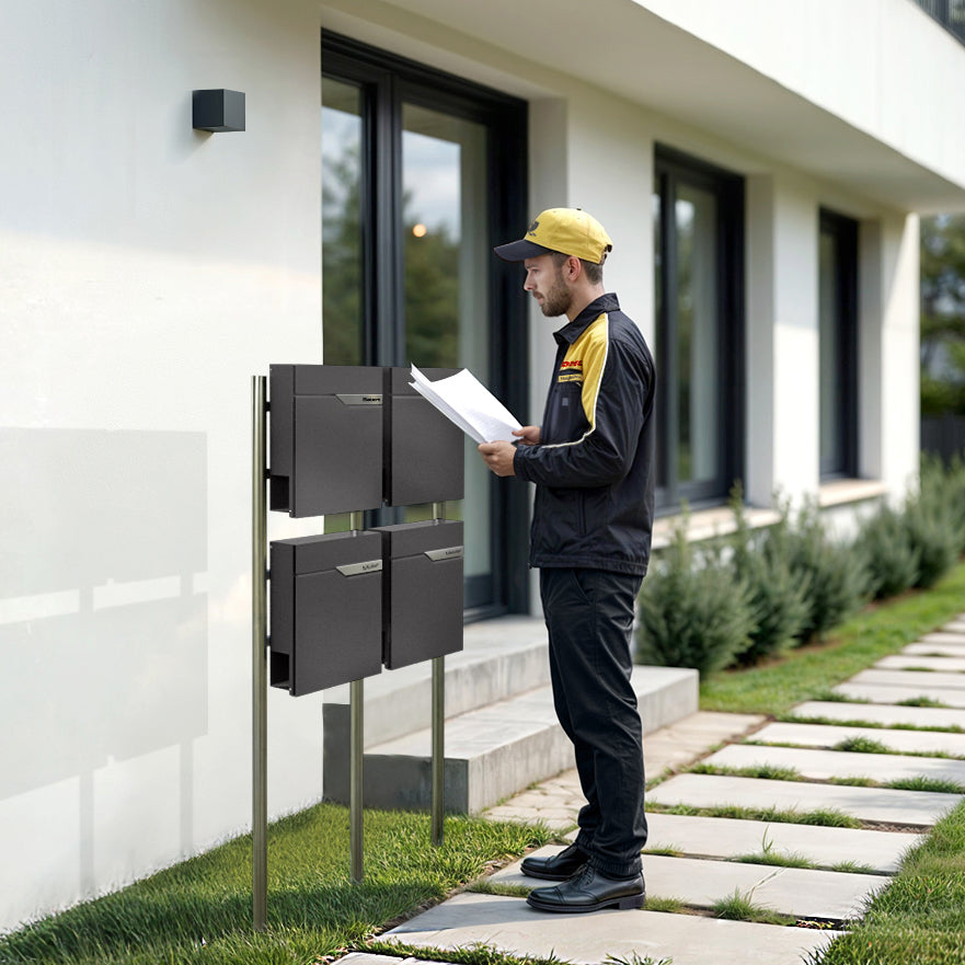 Metzler Standbriefkasten Mehrfamilienhaus | 4er | personalisiert mit Gravur