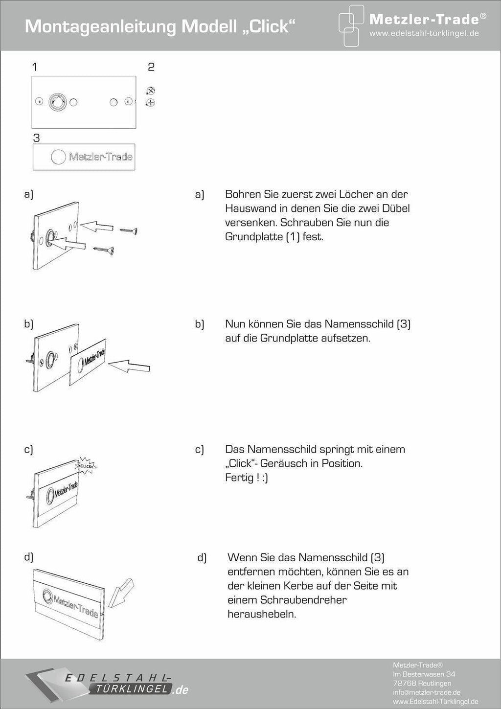 Metzler Türklingel Edelstahl Zweifamilienhaus Gravur optional | Wester M2