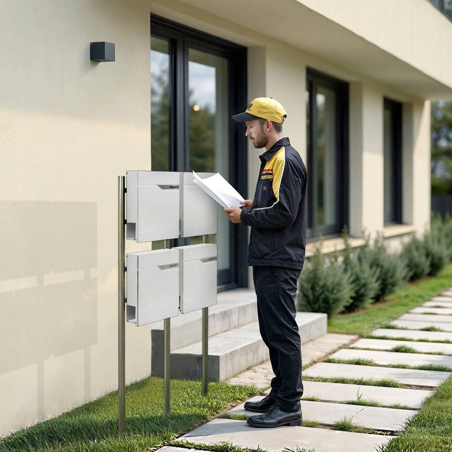 Metzler Standbriefkasten Mehrfamilienhaus | 4er | personalisiert mit Gravur