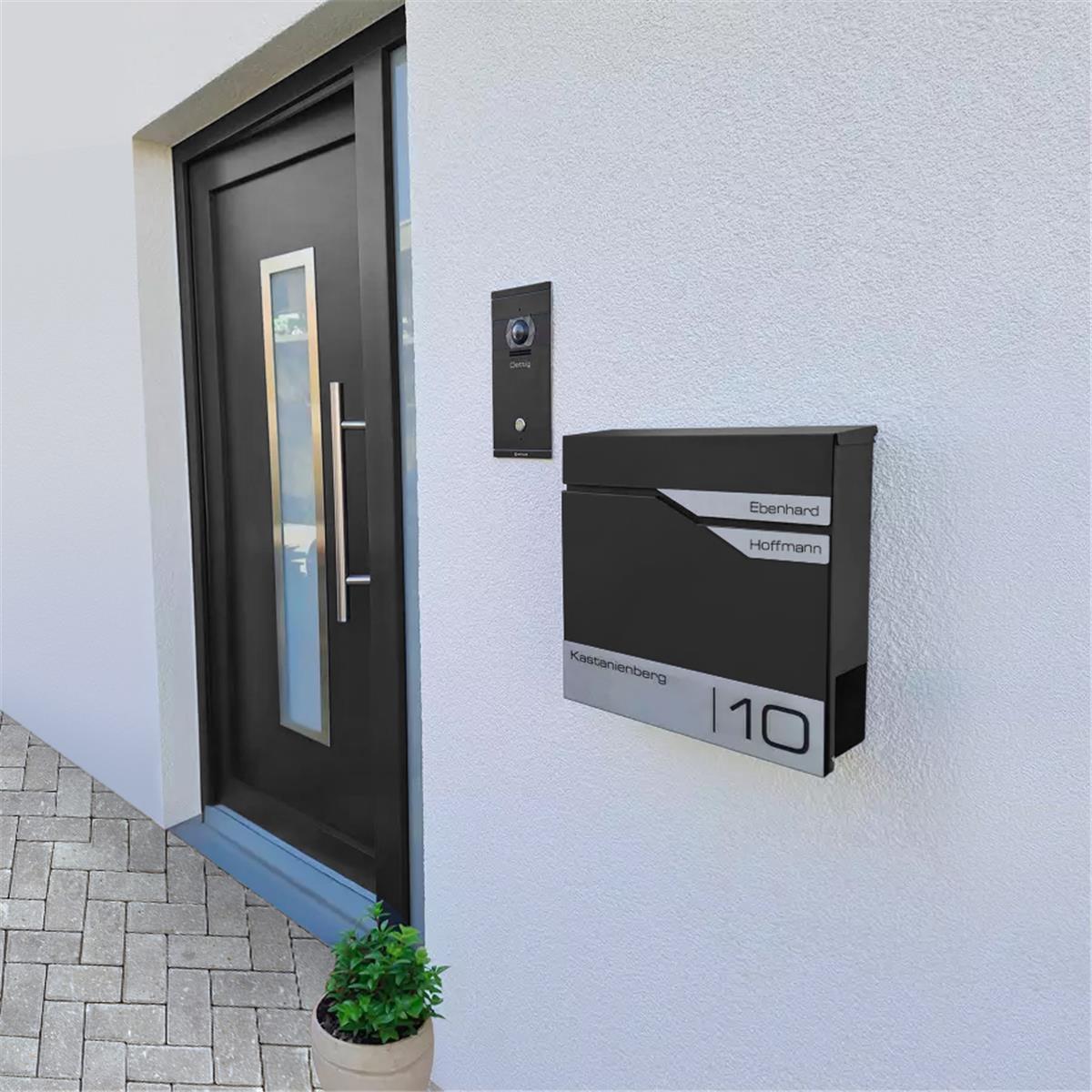 Metzler Briefkasten mit zwei Edelstahl-Namensschildern | personalisiert mit Gravur | Albrecht