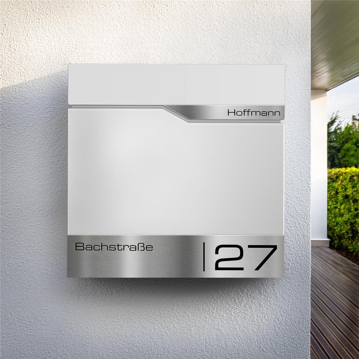 Metzler Briefkasten mit Sichtfenster | Personalisiert mit Gravur | Edelstahl-Namensschild | Siebert SF