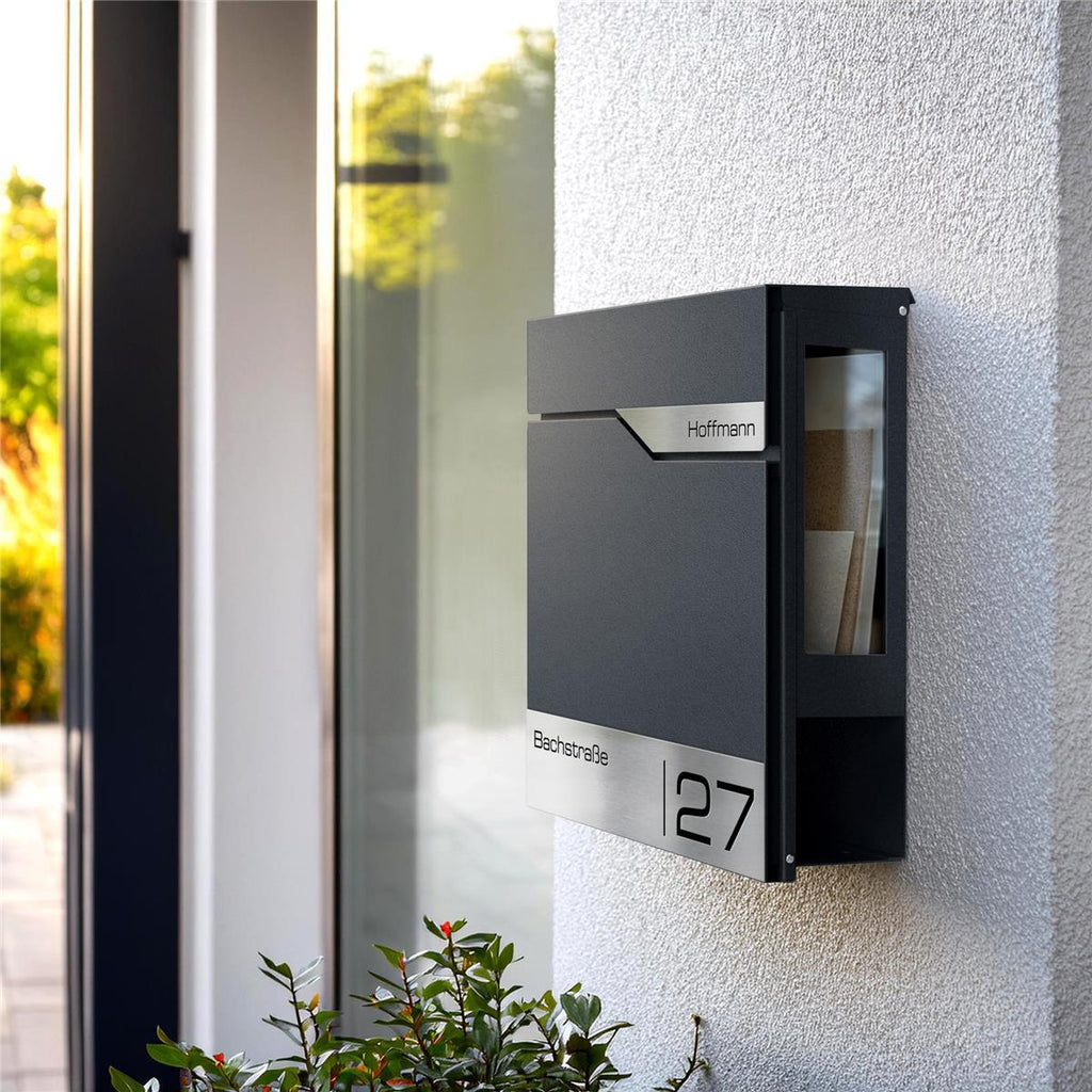 Metzler Briefkasten mit Sichtfenster | Personalisiert mit Gravur | Edelstahl-Namensschild | Siebert SF