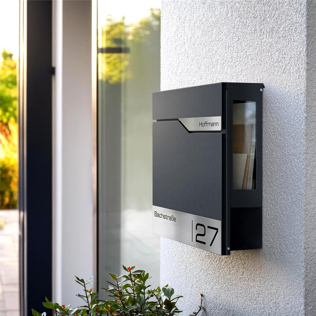Metzler Briefkasten mit Sichtfenster | Personalisiert mit Gravur | Edelstahl-Namensschild | Siebert SF