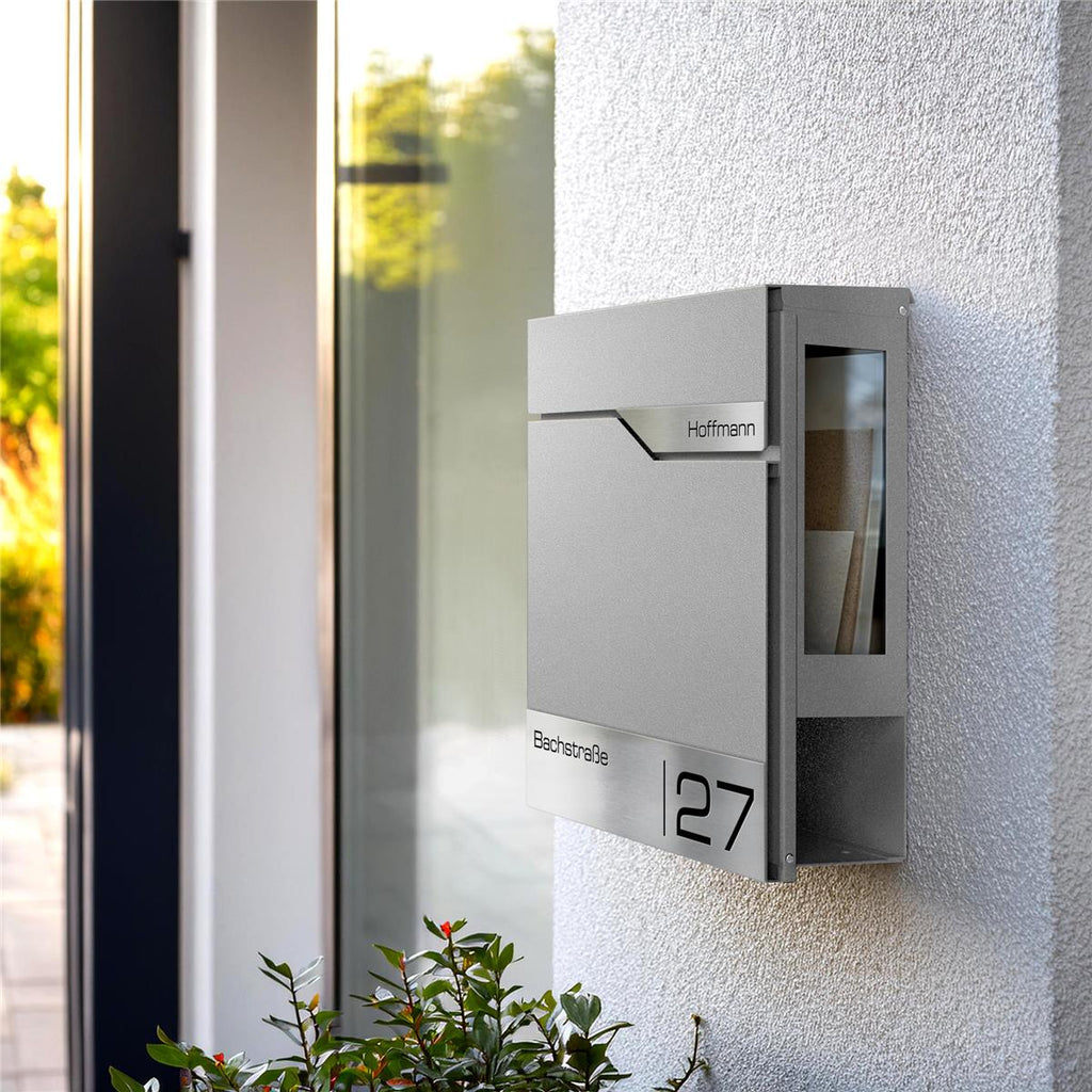 Metzler Briefkasten mit Sichtfenster | Personalisiert mit Gravur | Edelstahl-Namensschild | Siebert SF